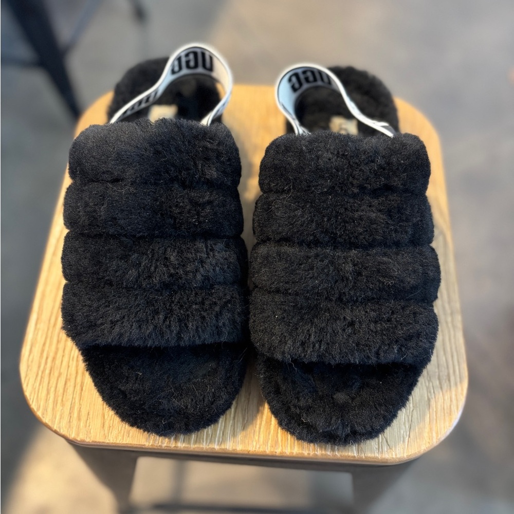 UGG Black Plush Slippers